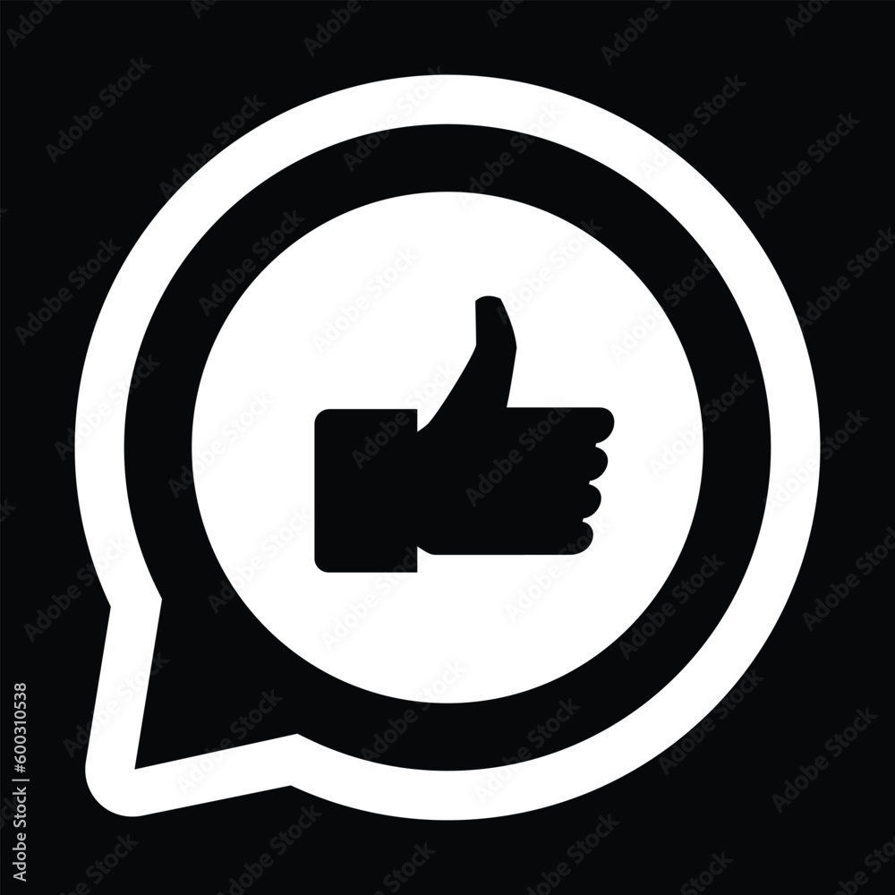 Thumbs up in the speech bubble icon. Social network and web communicate, like symbol. Flat illustration Thumbs up in the speech bubble icon. Social network and web communicate, like symbol. Flat illustration