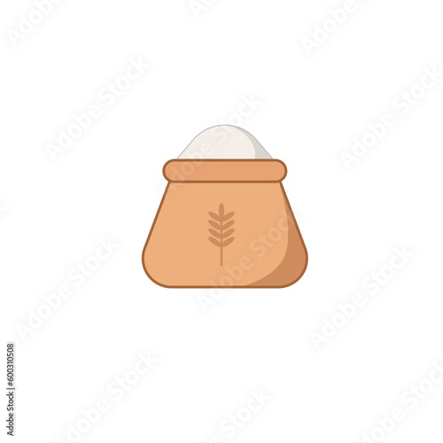 Rice in bag vector illustration in flat cartoon design, brown rice bag on white background.