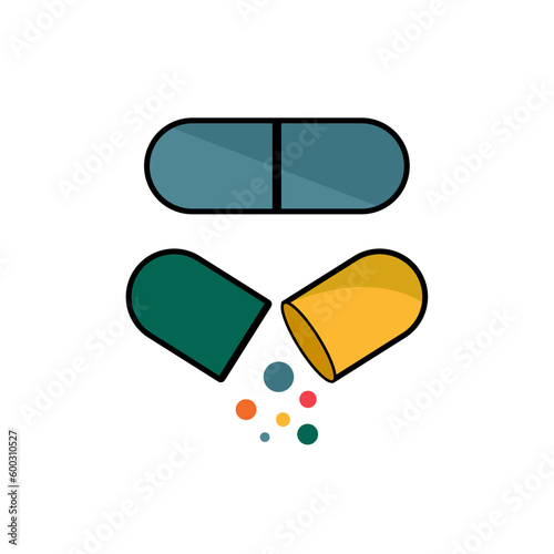 illustration of pills, drug on white background, vector illustration in flat design.