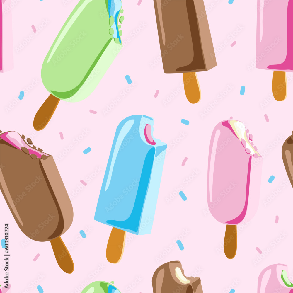 Cute kids pattern with ice creams, seamless background, and baby print. Vector texture for kids bedding, fabric, wallpaper, wrapping paper, textile, t-shirt. Cute kids pattern with ice creams, seamless background, and baby print. Vector texture for kids bedding, fabric, wallpaper, wrapping paper, textile, t-shirt.