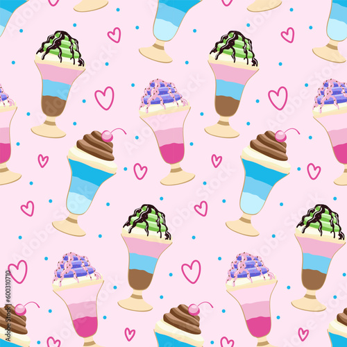 Cute kids pattern with ice creams  seamless background  and baby print. Vector texture for kids bedding  fabric  wallpaper  wrapping paper  textile  t-shirt.