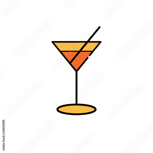 cocktail glass with cocktail on white background, vector illustration in flat design.