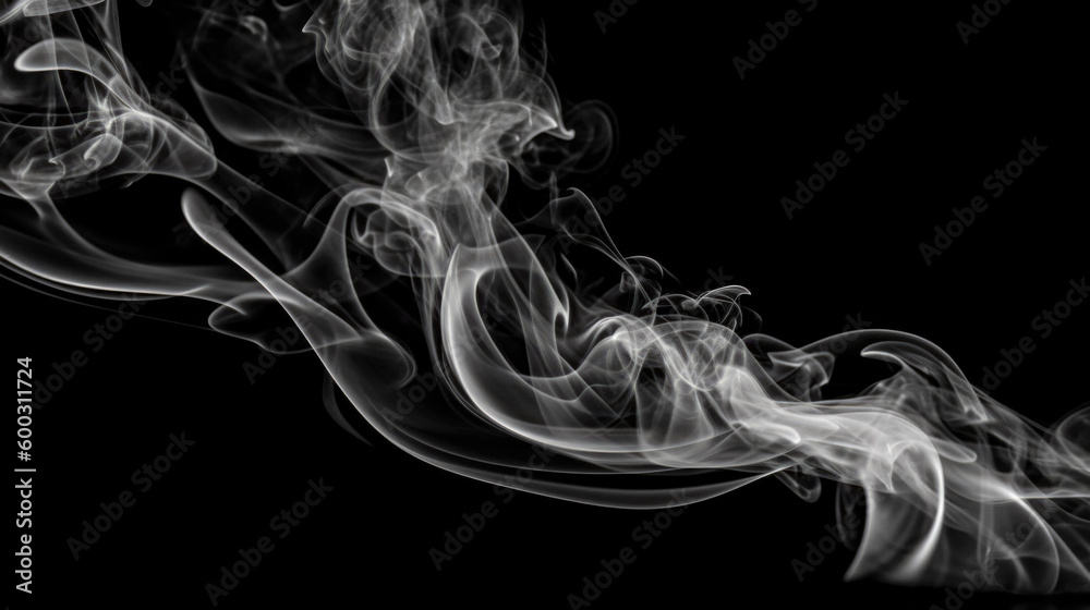 White Smoke On A Matte Black Background Created Using Artificial Intelligence For Graphic Works And Advertising