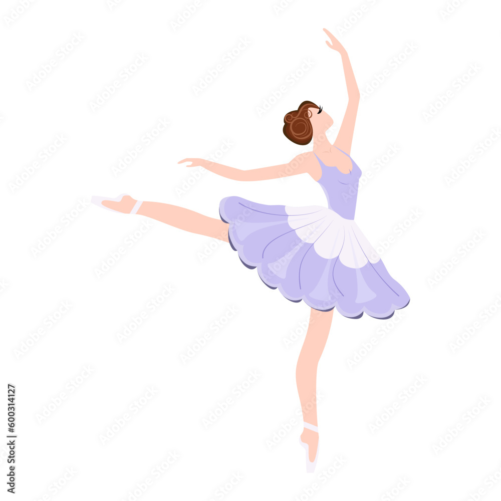 Ballerina. Graceful dancer in pointe shoes and tutu dancing ballet. Flat vector image of a ballerina on white background. Ballerina. Graceful dancer in pointe shoes and tutu dancing ballet. Flat vector image of a ballerina on white background.