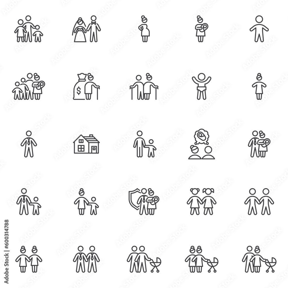 Family relationship line icons set