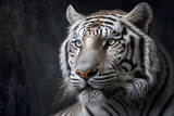White Tiger portrait on dark background. AI Generative