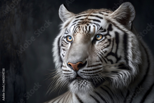 White Tiger portrait on dark background. AI Generative