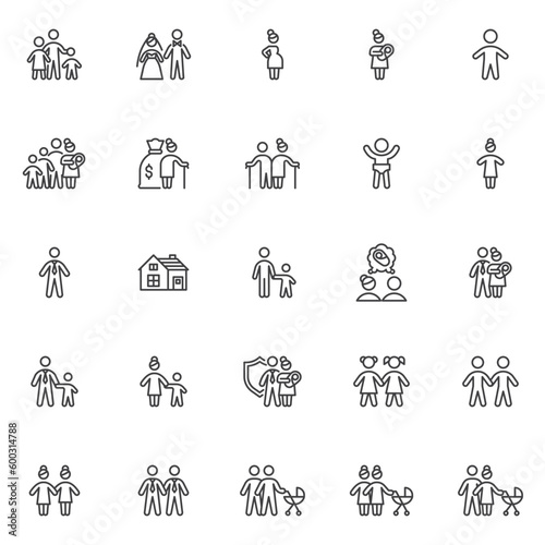 Wallpaper Mural Family relationship line icons set Torontodigital.ca