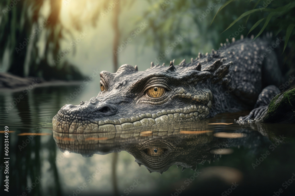 Portrait of a crocodile in the river in the middle of the jungle, Generative AI Portrait of a crocodile in the river in the middle of the jungle, Generative AI