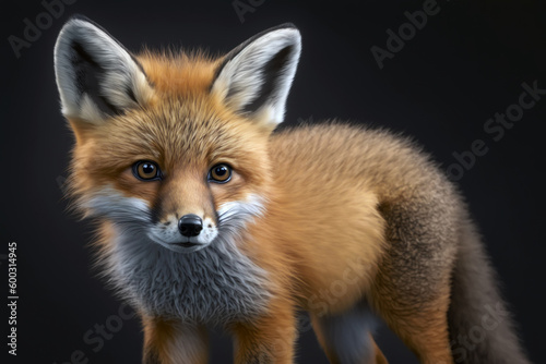 Portrait of a baby red fox on a dark background, AI Generative