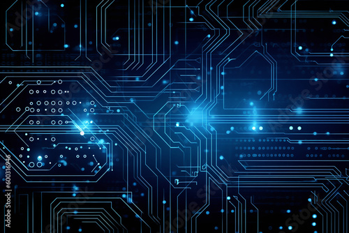 Futuristic Technology Blue Circuit Board Background, Generative AI