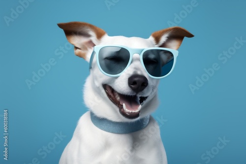 dog animal funny smile pet isolated trendy cute sunglasses background portrait. Generative AI. © SHOTPRIME STUDIO