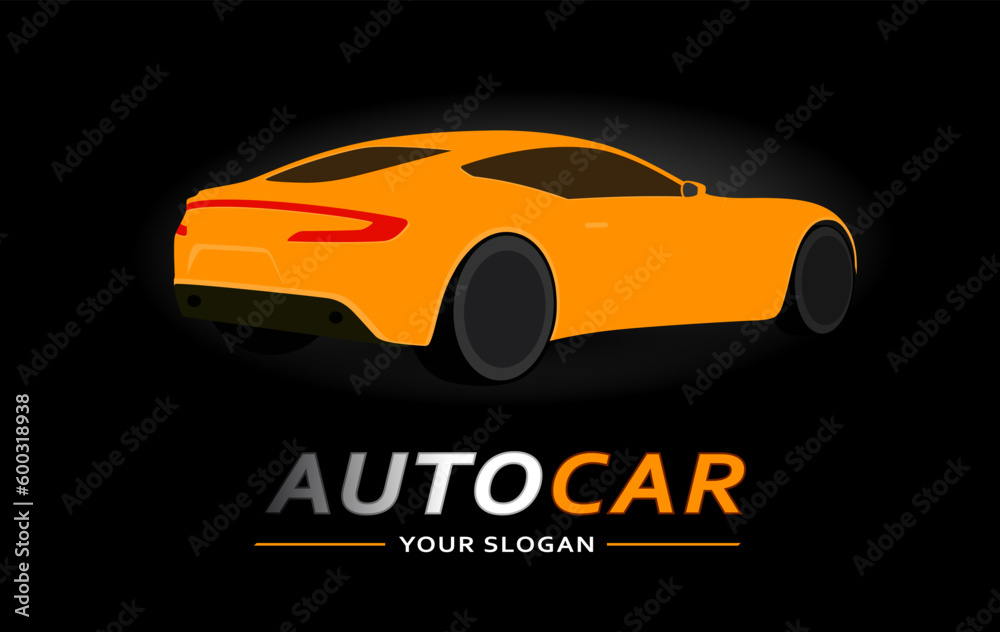 Car Logo Abstract Electric Sportcar. Auto silhouette isolated on black background. Vector illustration Car Logo Abstract Electric Sportcar. Auto silhouette isolated on black background. Vector illustration