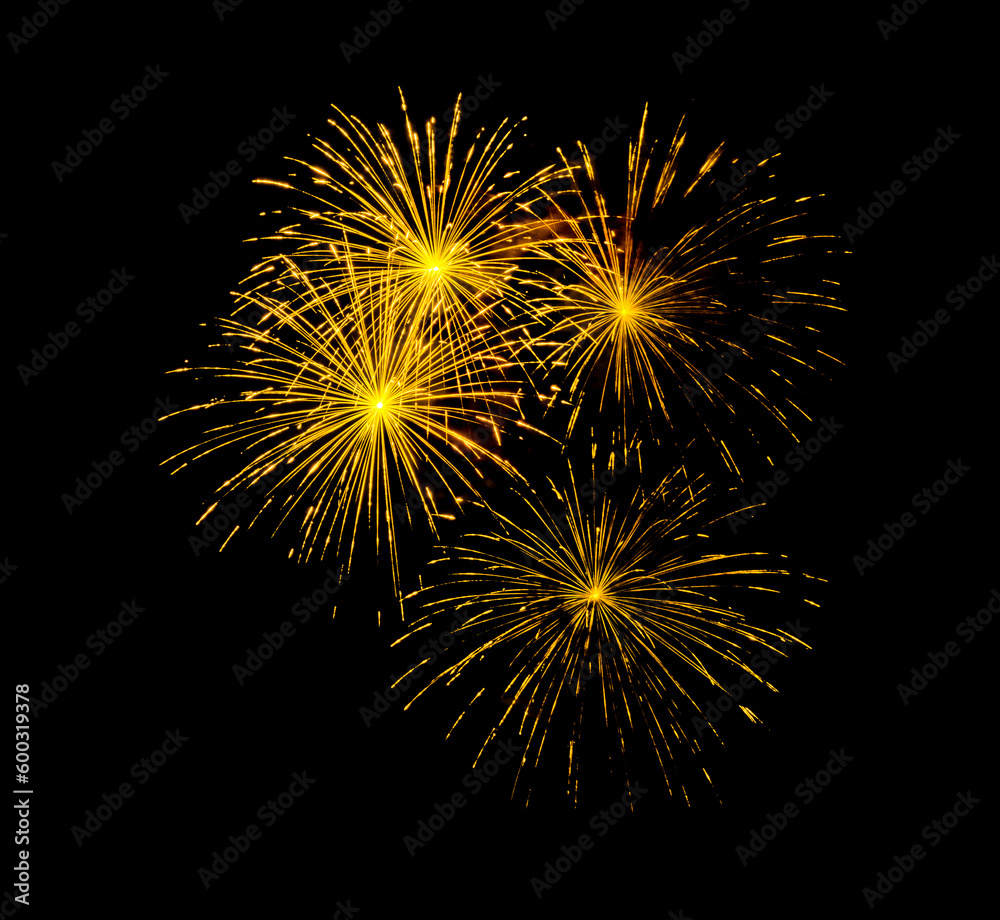 Golden firework sparkling on black background for celebration and anniversary Golden firework sparkling on black background for celebration and anniversary