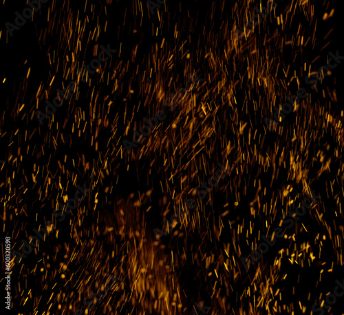 fire flame with sparks on black background.