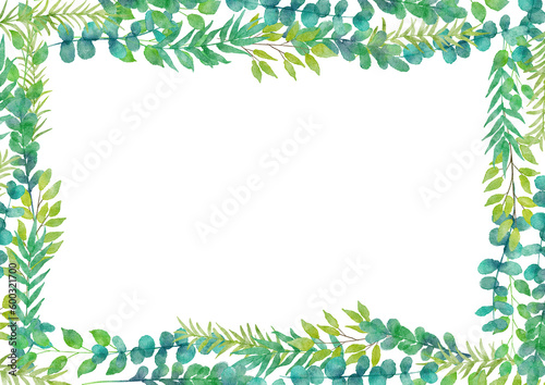 緑の葉っぱの水彩画イラスト フレーム