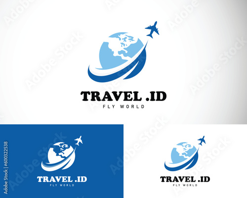 travel world logo creative icon design modern fly aircraft design concept