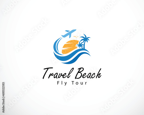 travel beach logo creative fly tour aircraft design concept modern