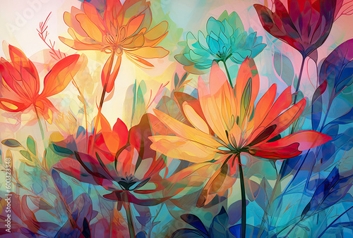 Flower in bright colors against the sun watercolor style.generative ai.