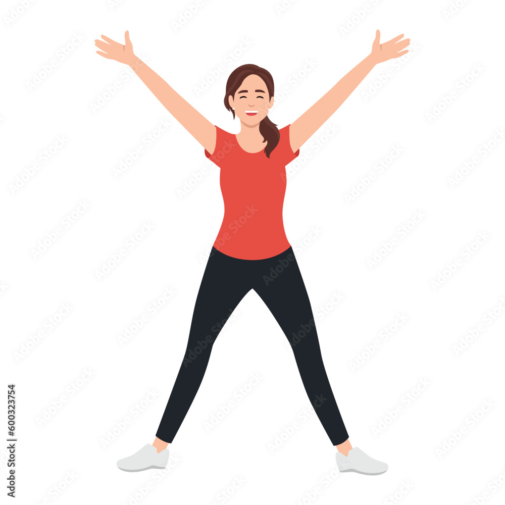 You are welcome! Cheerful woman gesturing welcome sign and smiling while standing against wall. Flat vector illustration isolated on white background You are welcome! Cheerful woman gesturing welcome sign and smiling while standing against wall. Flat vector illustration isolated on white background