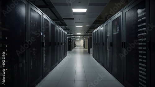 Server racks in a datacenter created with generative AI