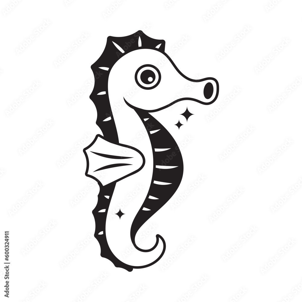 Fototapeta premium Seahorse doodle vector outline icon. EPS 10 file