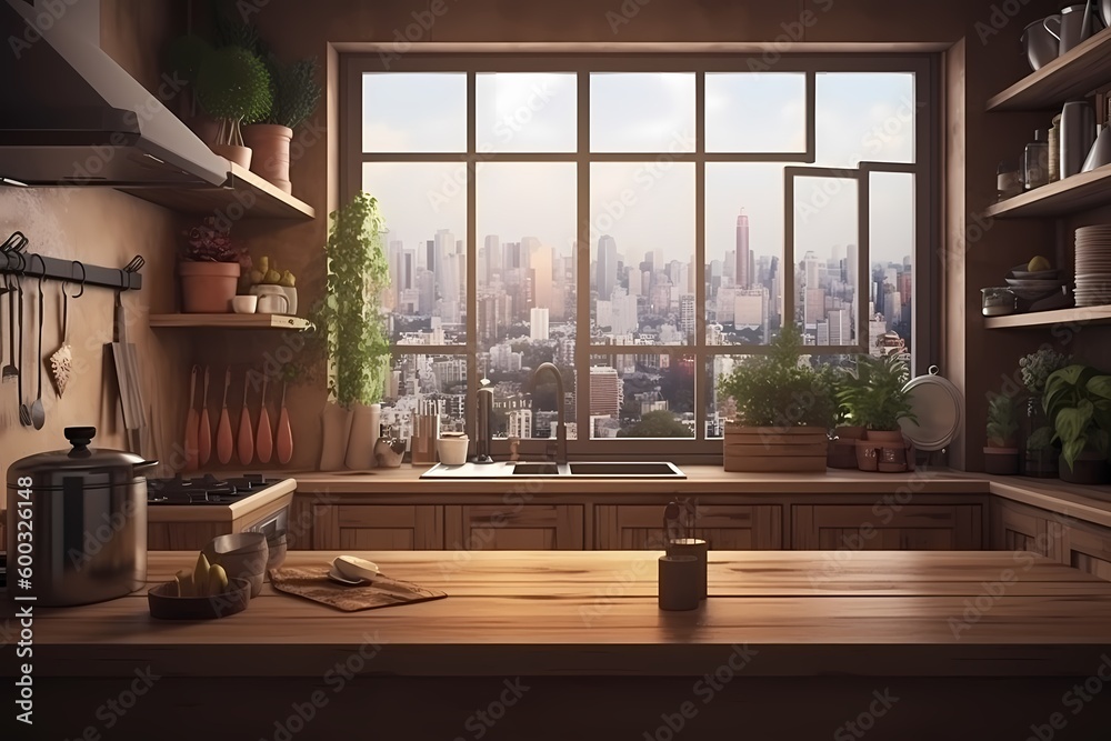 kitchen room set beautifull with big window generated ai kitchen room set beautifull with big window generated ai