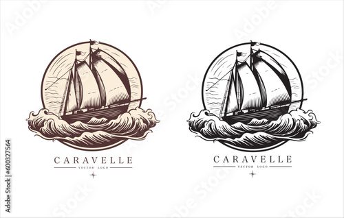 Fotografiet Caravelle on the water Logo vintage emblem