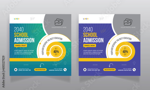 School admission social media post and back to school promotion web banner template