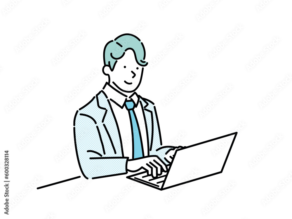 Office worker man sitting and working on laptop Office worker man sitting and working on laptop