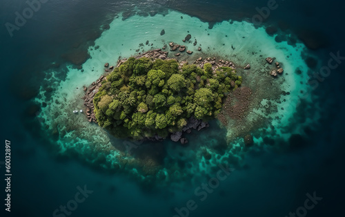 Top view of an island in the ocean. Generative AI technology. © Aleksandr