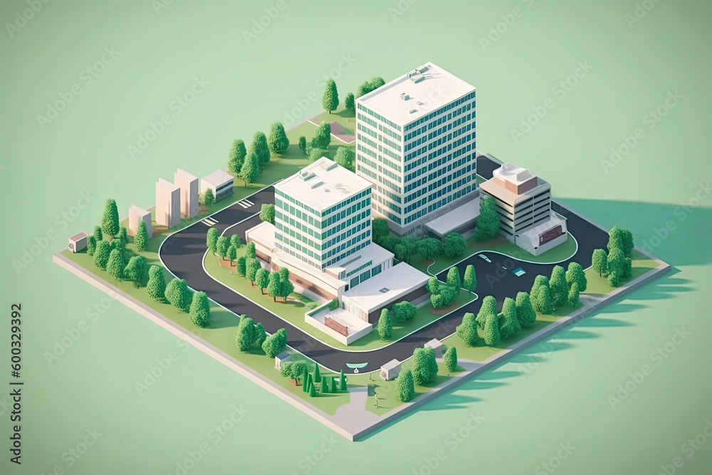 Hospital isometric on earth.3d rendering Hospital isometric on earth.3d rendering