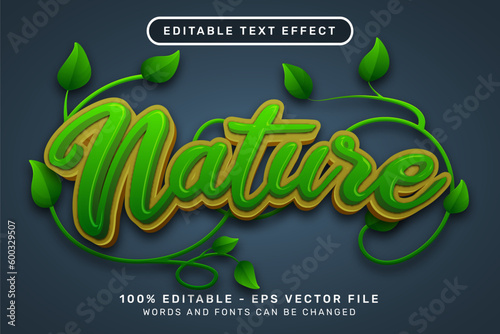 nature 3d text effect and editable text effect with shield and leaf illustration