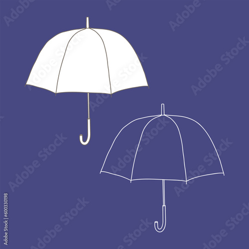 Outline umbrella mockup. Vector illustration. Copy space. Linear, vector, realistic, outline illustration.
