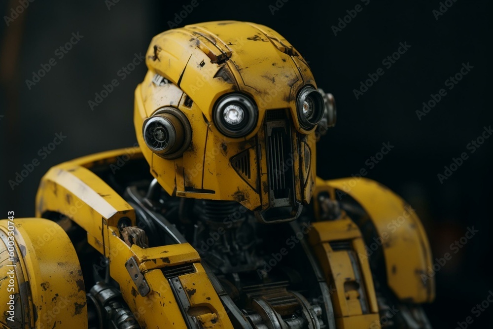 Post-war yellow robot. Generative AI