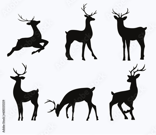 Canvastavla Black silhouette of sika deer reindeers with antlers.