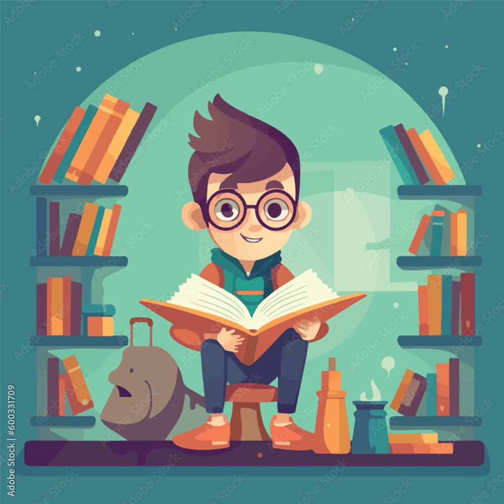 Children reading education ib library, 2d simple flat design Children reading education ib library, 2d simple flat design