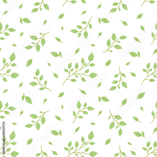 Green leafy branch birch seamless pattern flat. Forest garden fresh spring summer plant blooming print tree twig bush floral textile home decor natural care cosmetic wallpaper cover web wrap backdrop