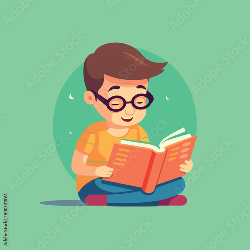 Children reading education ib library, 2d simple flat design