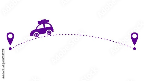 Wallpaper Mural Animated violet the car drives along a trajectory. Travel concept by car. Looped video. Vector illustration isolated on a white background. Torontodigital.ca