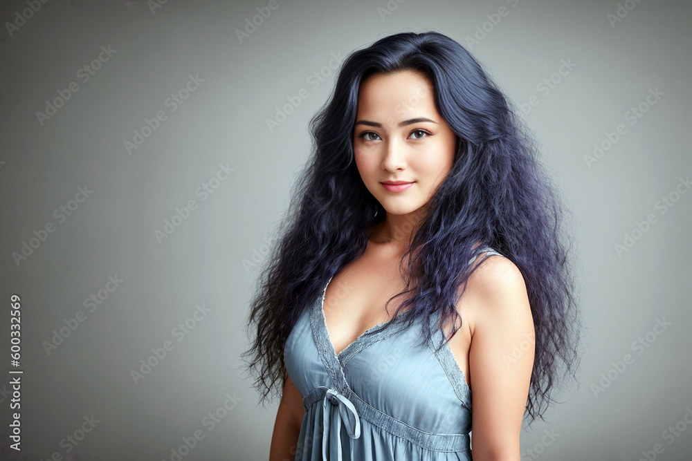 Beautiful young woman in modern trend clothes on a gray background. Generative AI Beautiful young woman in modern trend clothes on a gray background. Generative AI