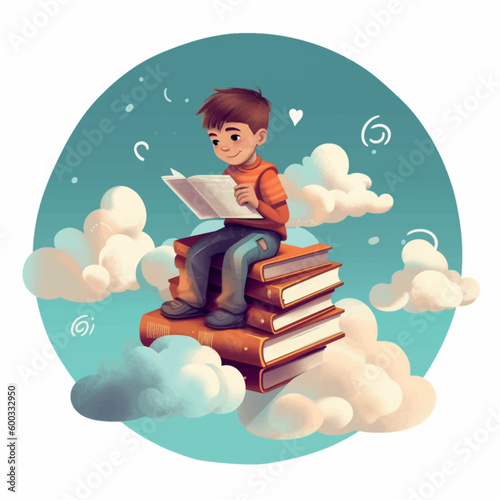 Children reading education ib library, 2d simple flat design