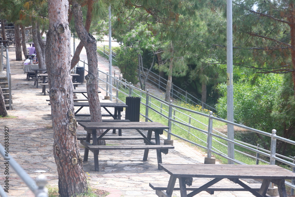 A picnic spot by the sea in Alanya, Turkiye, May 2023.
