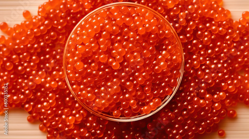 Salmon Red Caviar. Red fish caviar, top view, ai illustration 