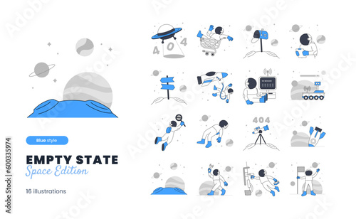Empty State Illustration with space Astronaut Theme with various empty state, empty inbox, no message, 404, error page
