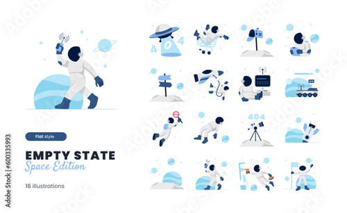 Empty State Illustration with space Astronaut Theme with various empty state, empty inbox, no message, 404, error page