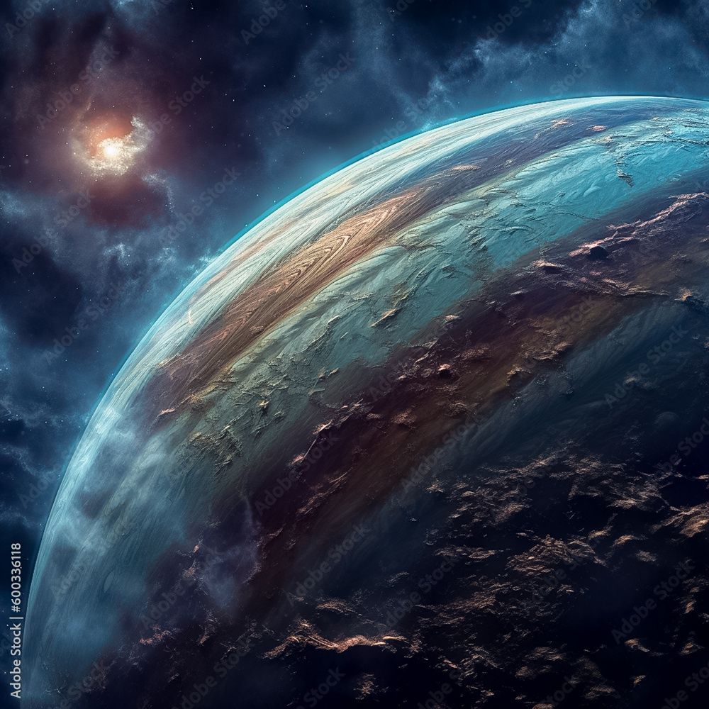 Single Alien gas giant viewed from space Orbiting moons AI