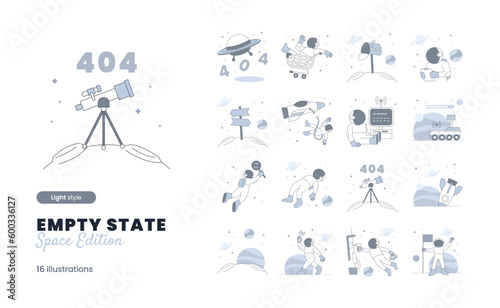 Empty State Illustration with space Astronaut Theme with various empty state, empty inbox, no message, 404, error page photo