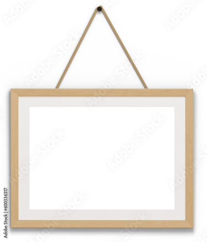 3D Render Wooden Frame Hanging On Wall