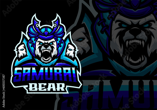 Bear samurai masscot logo esport illustration premium vector